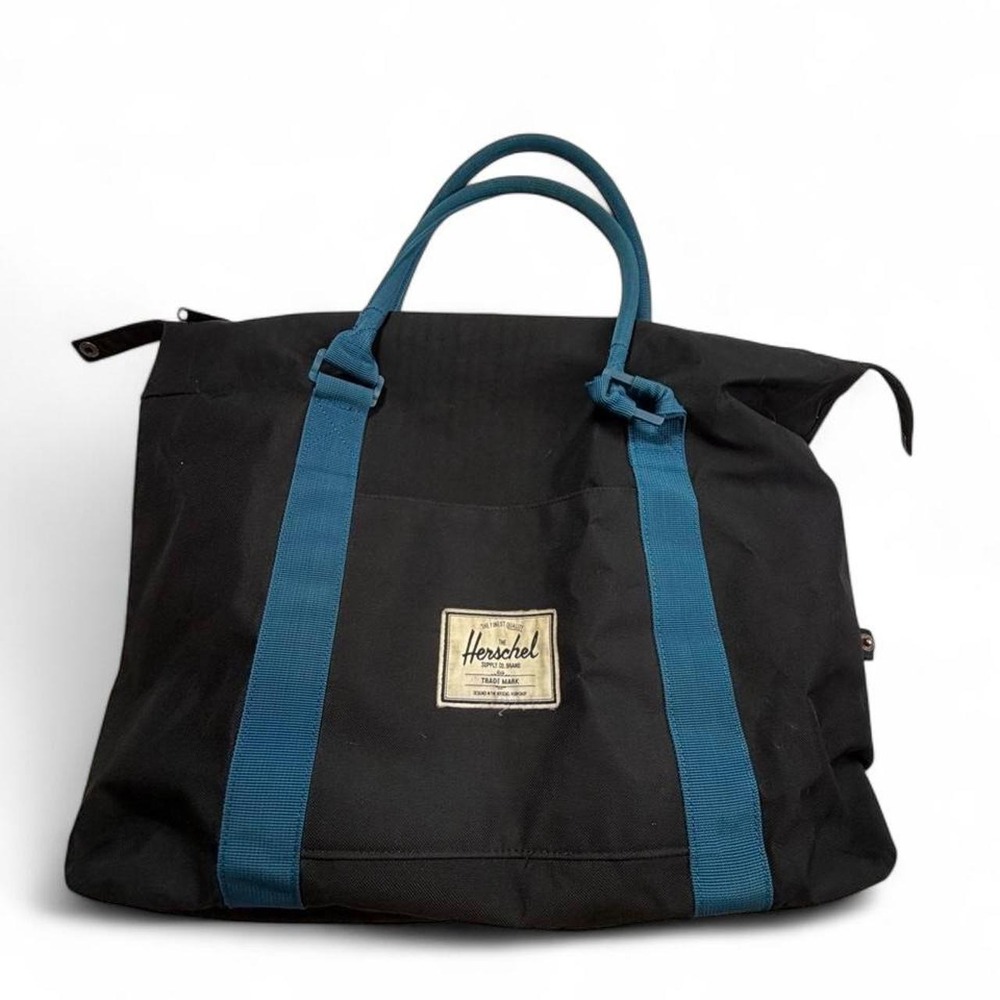 Herschel Supply Co Gorpcore Black Teal Blue Webbing Strand Duffle Travel Bag